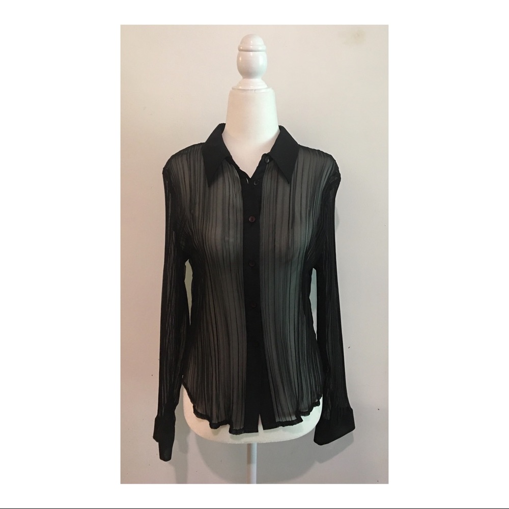 CDW NWT VINTAGE 90s Sheer Black Button Down